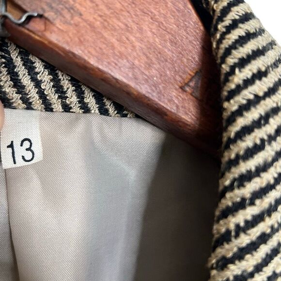 Vintage Glen Plaid Open Front Collared Long Sleeve Lined Blazer Tan Black Sz 13 - Picture 7 of 8